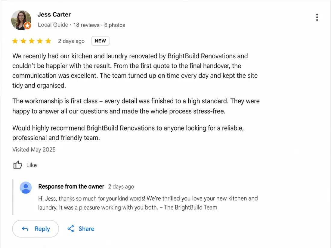 Google review proof for a local service business